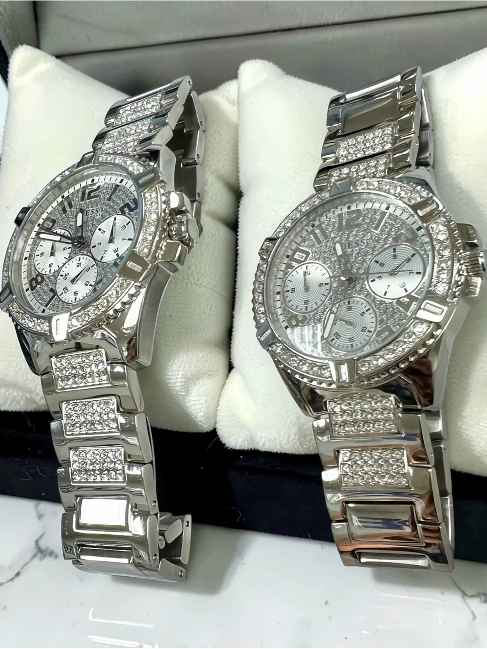 GUESS Silver Crystal Accent His & Her Chronograph Watch
